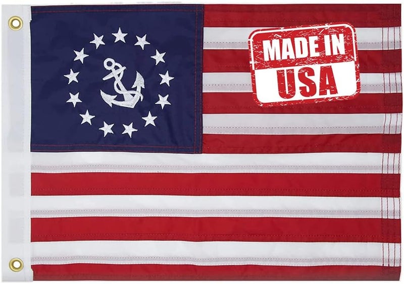 Jayus Embroidered Star Double Sided Yacht Ensign US Anchor Boat Flag 12.5x18- Seven Stripes Nylon American Boat Flag with Two Brass Grommets Perfect for Car Truck Bike - Image 1
